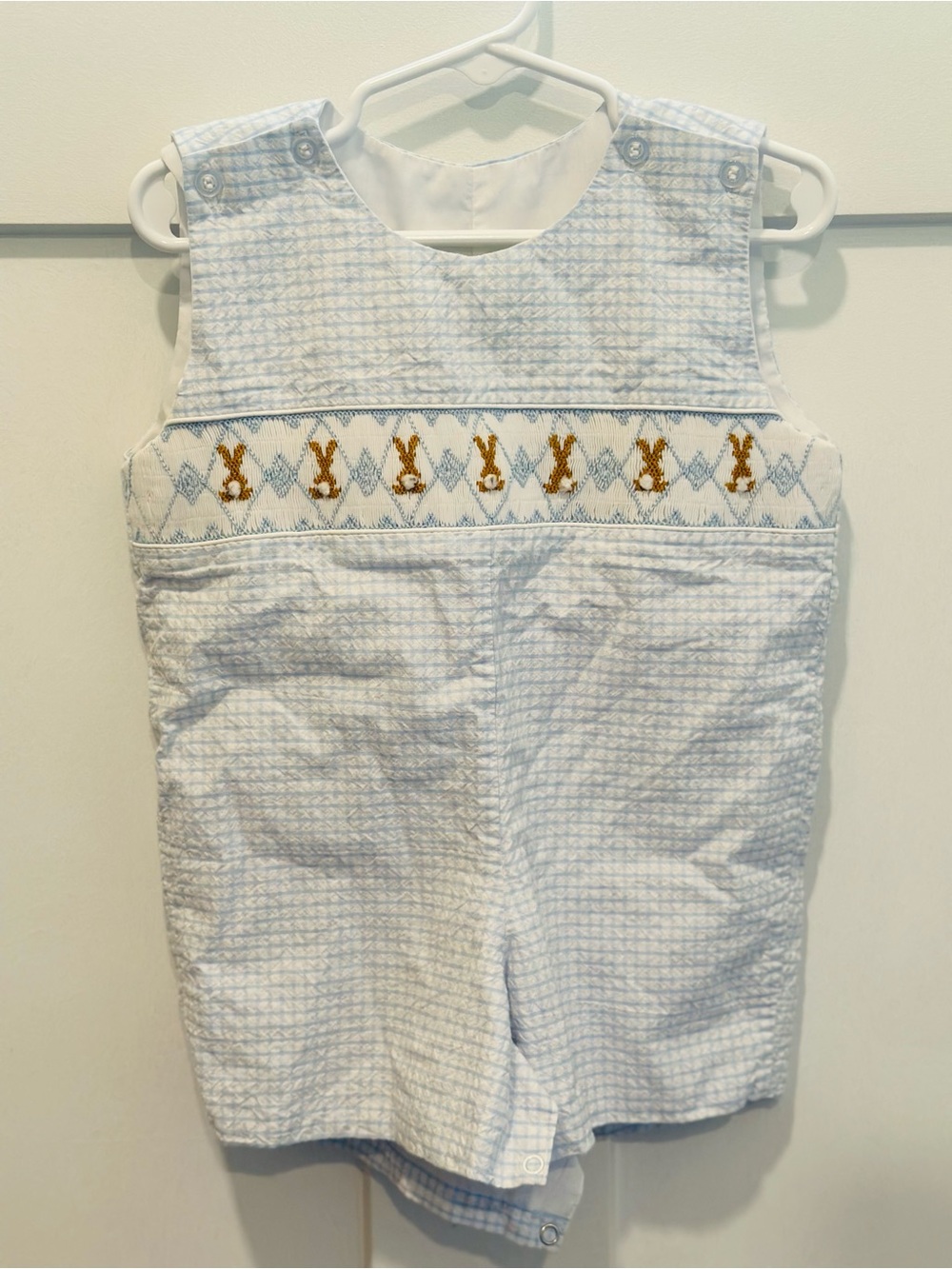 Classic Baby Boys Blue Bunny Smocked Romper